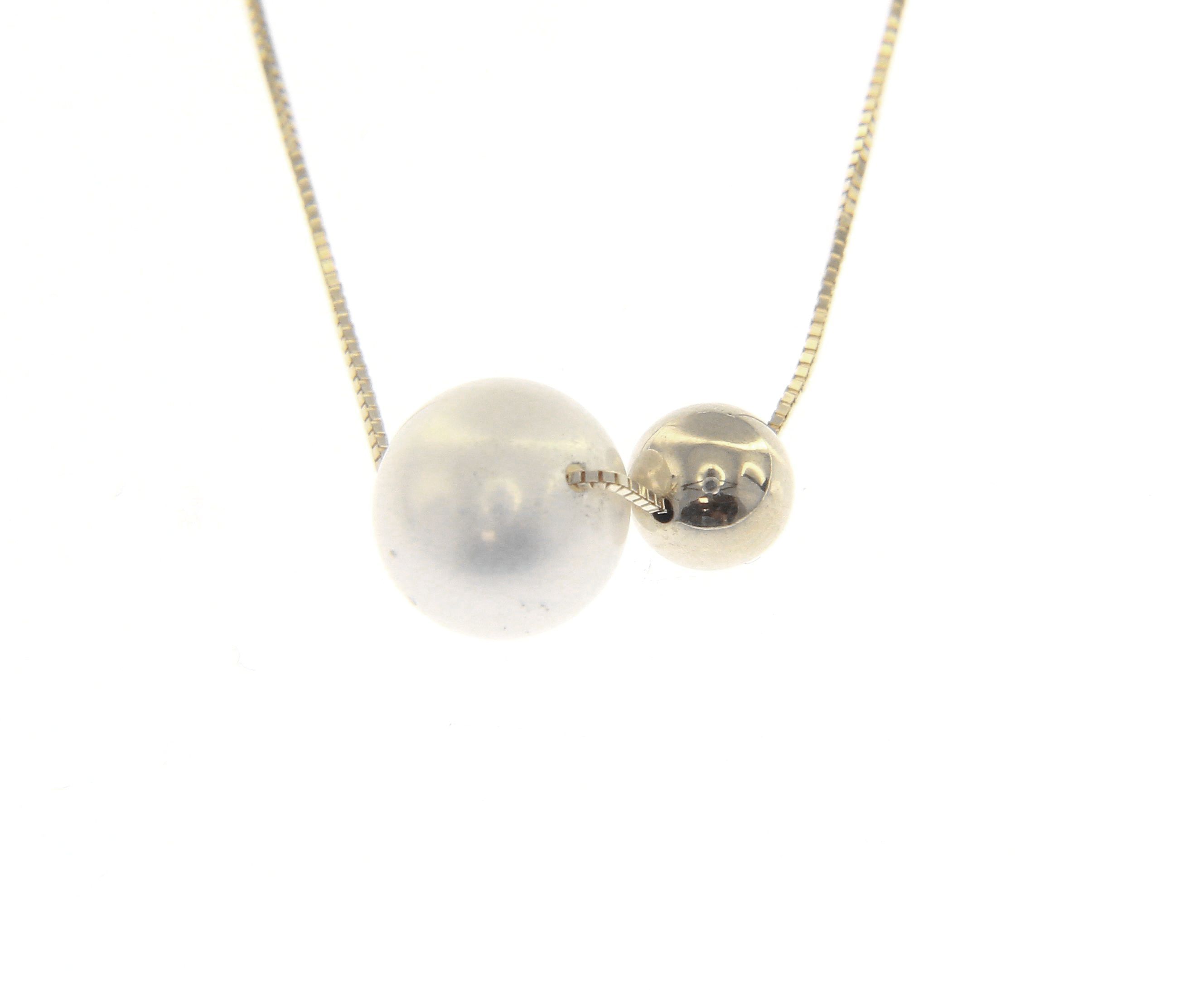 White gold necklace k14 with a pearl and a white gold ball (code S221792)